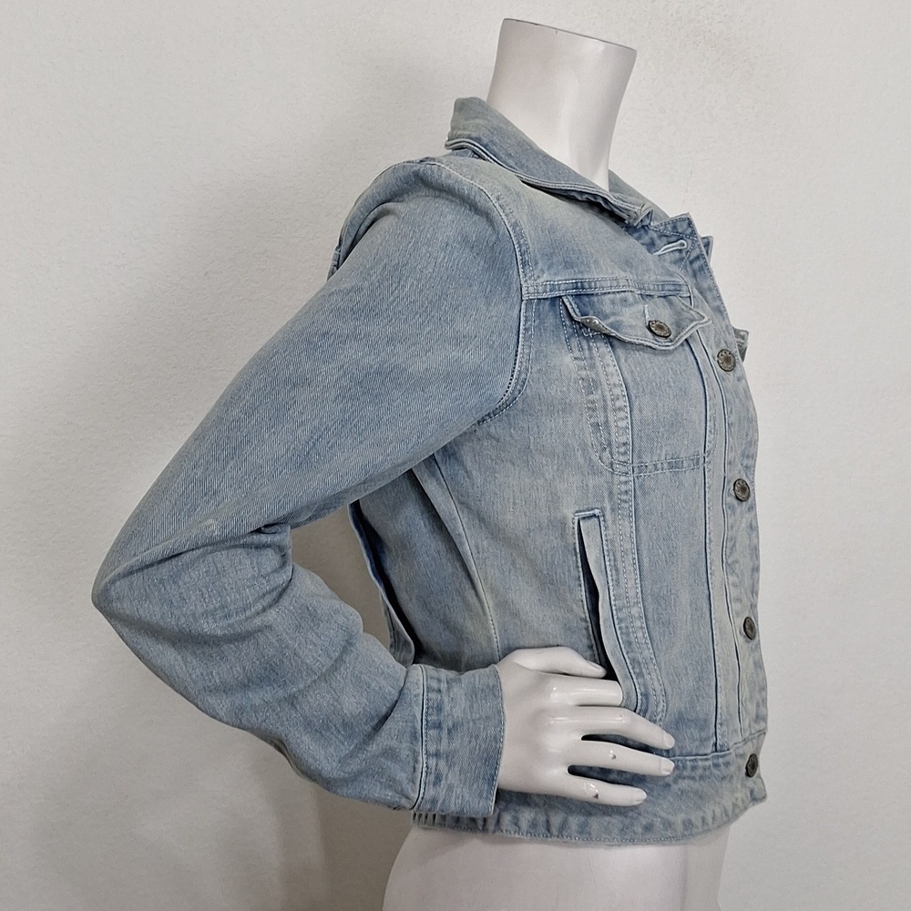 Free People Light Wash Long Sleeve Streetwear Grunge Fitted Denim Jacket Size M - Picture 5 of 14